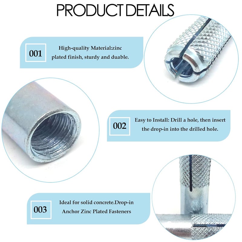 DGZ 10pcs Zinc Plated Metal Knurled Drop in Anchor,Drop-in Anchor Zinc Plated Fasteners (M10) - Image 3